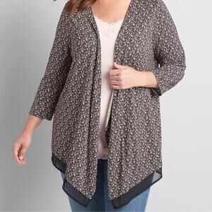 Lane Bryant Essentials 18/20 Pink Floral Draped Open Front Chiffon Cardigan